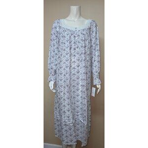 Eileen West Bow floral Long Sleeve Lace Detail Long Ruffle Nightgown Size XS NEW